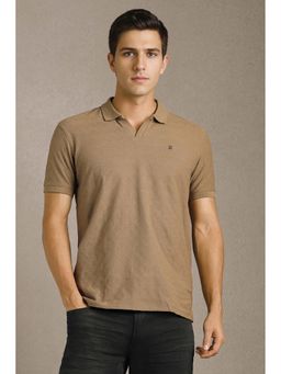 Louis Philippe - Men Brown Textured Polo Neck T-Shirt
