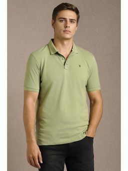 Louis Philippe - Men Green Solid Polo Neck T-Shirt