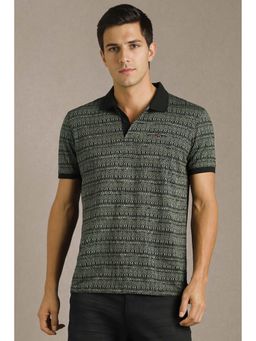 Louis Philippe - Men Black Printed Polo Neck T-Shirt