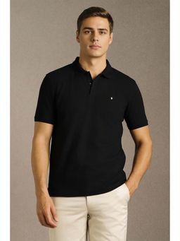 Louis Philippe - Men Black Solid Tri-color Logo Polo T-shirt