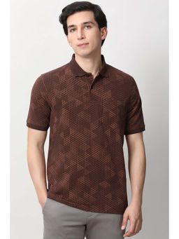 Peter England - Men Brown Printed Polo Neck T-Shirt