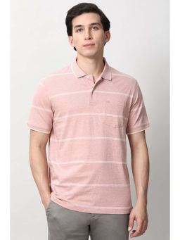 Peter England - Men Pink Stripe Polo Neck T-Shirt