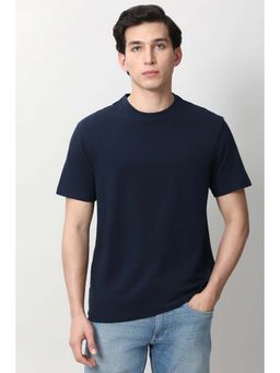 Peter England - Men Navy Blue Solid Round Neck T-Shirt