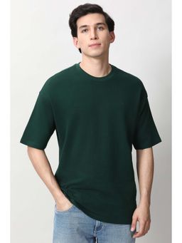 Peter England - Men Green Textured Round Neck T-Shirt