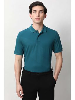 Peter England - Men Teal Printed Polo Neck T-Shirt