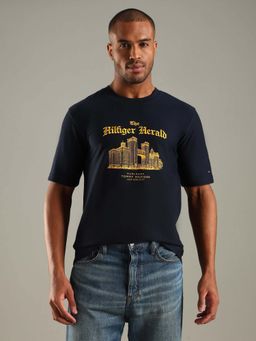 Tommy Hilfiger - Navy Blue Graphic Relaxed Fit Cotton T-Shirt