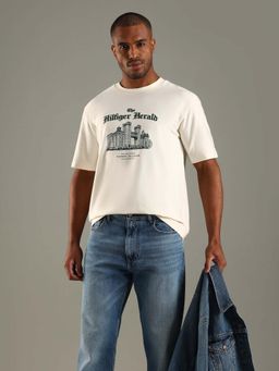 Tommy Hilfiger - Off White Graphic Relaxed Fit Cotton T-Shirt