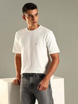 Tommy Hilfiger - Off White Solid Relaxed Fit Cotton T-Shirt