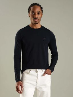 Tommy Hilfiger - Navy Blue Embroidered Logo Slim Fit Cotton T-Shirt