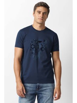 Van Heusen - Men Navy Blue Graphic Print Round Neck T-Shirt