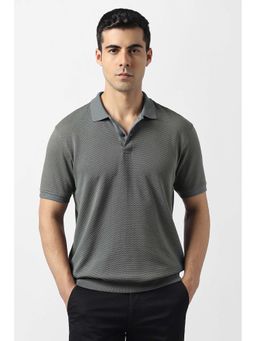 Van Heusen - Men Grey Textured Polo Neck T-Shirt