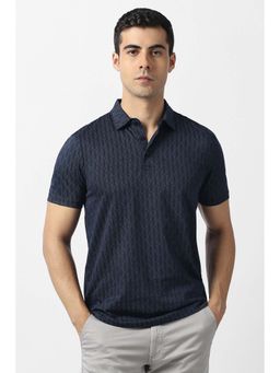 Van Heusen - Men Navy Blue Print Polo Neck T-Shirt