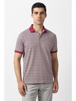 Van Heusen - Men Maroon Printed Polo Neck T-Shirt