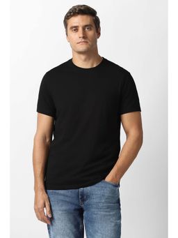Van Heusen - Men Black Solid Round Neck T-Shirt