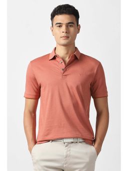 Van Heusen - Men Peach Printed Polo Neck T-Shirt