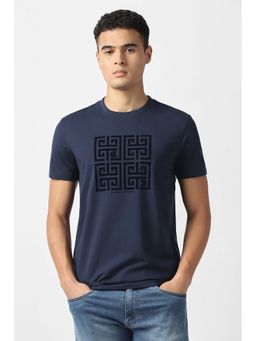 Van Heusen - Men Navy Print Round Neck T-Shirt