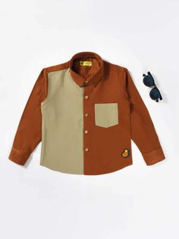 Avokiddos - Brown Boys Classic Colorblocked Shirt