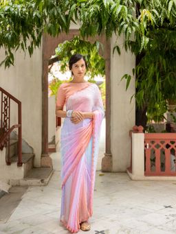 Geroo Luxe - Multicolor Mirror Work Hand Embroidered Chiffon Saree