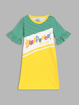 Blue Giraffe - Girls Multi-Color Color-Blocked Round Neck Knee Length T-Shirt Dress