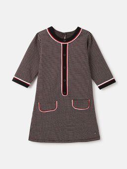 Blue Giraffe - Girls Multicolor Checked Round Neck A-Line Knee Length Dress