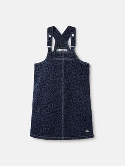 ELLE - Girls Blue Abstract Printed Shoulder Straps Knee Length Pinafore Dress