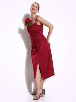 SHOWOFF - Women Solid Maroon Sheath Midi Dress