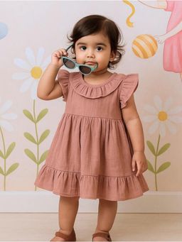 The Boo Boo Club - Muslin Cotton Solid Dress - Peach