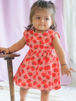 The Boo Boo Club - Muslin Cotton Tomato Bliss Printed Dress - Red