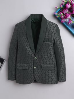 BT DEZINES - Boys Dark Green Cotton Blend Floral Brocade Design Blazer