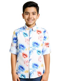 CHARCHIT - Boys White Cotton Regular Fit Full Sleeve Floral Printed Shirt