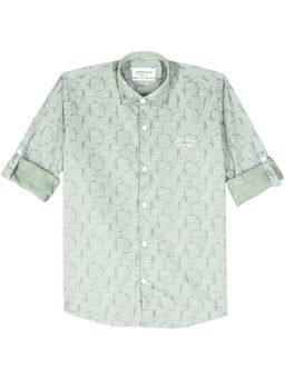 CHARCHIT - Boys Green Cotton Regular Fit Spread Collar Full Sleeves Printed Shirt