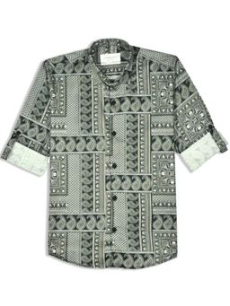 CHARCHIT - Boys Green Cotton Regular Fit Spread Collar Full Sleeves Printed Shirt
