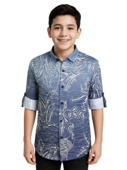 CHARCHIT - Boys Blue Cotton Regular Fit Spread Collar Full Sleeves Printed Shirt