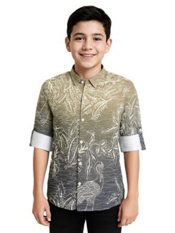 CHARCHIT - Boys Green Cotton Regular Fit Spread Collar Full Sleeves Printed Shirt