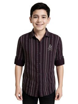 CHARCHIT - Boys Purple Cotton Regular Fit Spread Collar Full Sleeves Striped Shirt