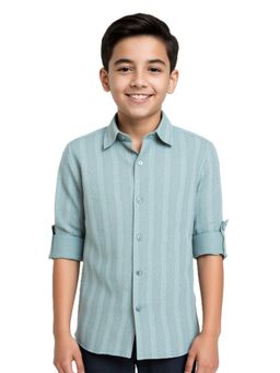 CHARCHIT - Boys Green Regular Fit Full Sleeves Textured Shirt