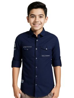 CAVIO - Boys Blue Cotton Regular Fit Full Sleeves Graphic Printed Shirt