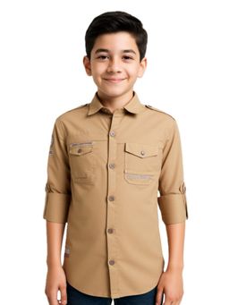 CAVIO - Boys Beige Cotton Regular Fit Full Sleeves Graphic Printed Shirt