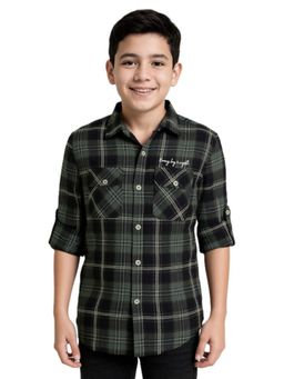 CAVIO - Boys Green Cotton Regular Fit Full Sleeves Checks Shirt
