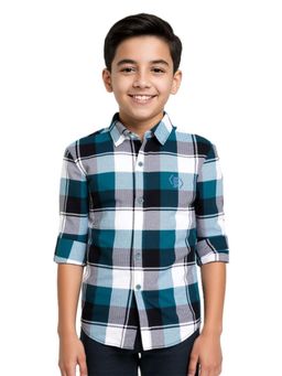 CAVIO - Boys Green Cotton Regular Fit Full Sleeves Checks Shirt