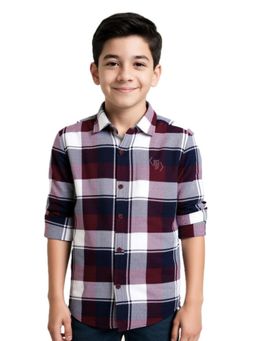 CAVIO - Boys Purple Cotton Regular Fit Full Sleeves Checks Shirt