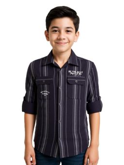 CAVIO - Boys Purple Cotton Regular Fit Full Sleeves Striped Shirt