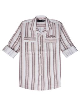 CAVIO - Boys White Cotton Regular Fit Full Sleeves Striped Shirt