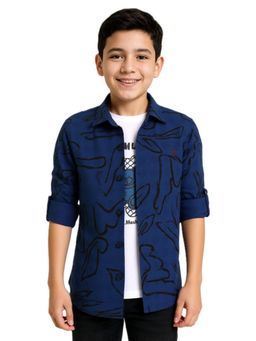 CAVIO - Boys Blue Cotton Full Sleeves Abstract Printed Shirt & T-Shirt
