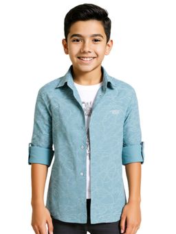 CAVIO - Boys Green Cotton Full Sleeves Abstract Printed Shirt & T-Shirt