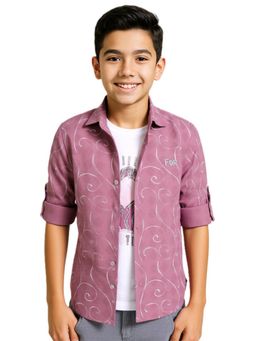 CAVIO - Boys Pink Cotton Full Sleeves Abstract Printed Shirt & T-Shirt