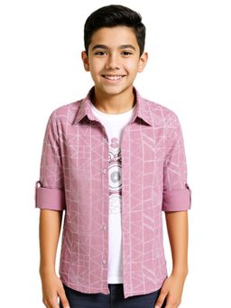 CAVIO - Boys Pink Cotton Full Sleeves Abstract Printed Shirt & T-Shirt
