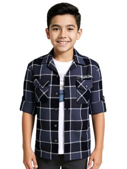 CAVIO - Boys Grey Cotton Regular Fit Full Sleeves Checks Shirt & T-Shirt