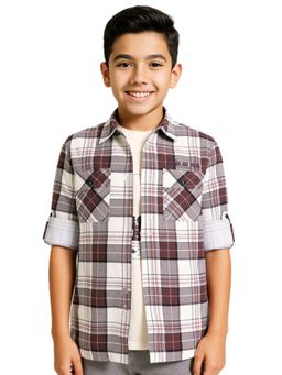 CAVIO - Boys Brown Cotton Regular Fit Full Sleeves Checks Shirt & T-Shirt