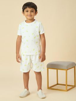 Kids Island - Lycra Woven Full Sleeves Placement Printed Co-Ord Set - White